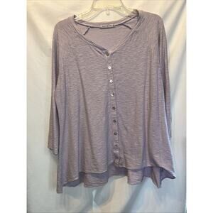 Cut Loose Sz Med Slub Cotton Linen Lagenlook Oversized Tee Lavender Shell Button